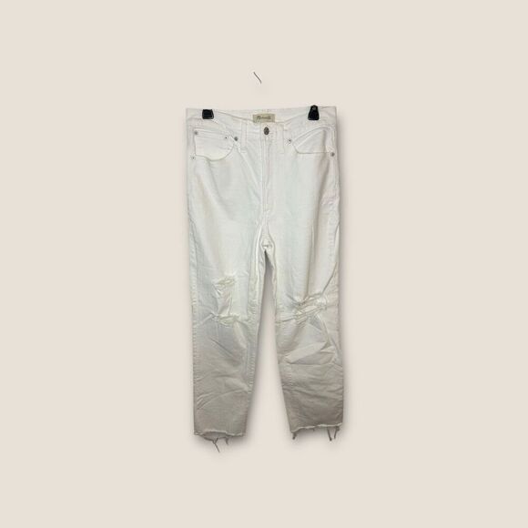 Madewell The Perfect Vintage Straight Jean in Tile White Ripped Knee Edition Siz - Picture 5 of 11